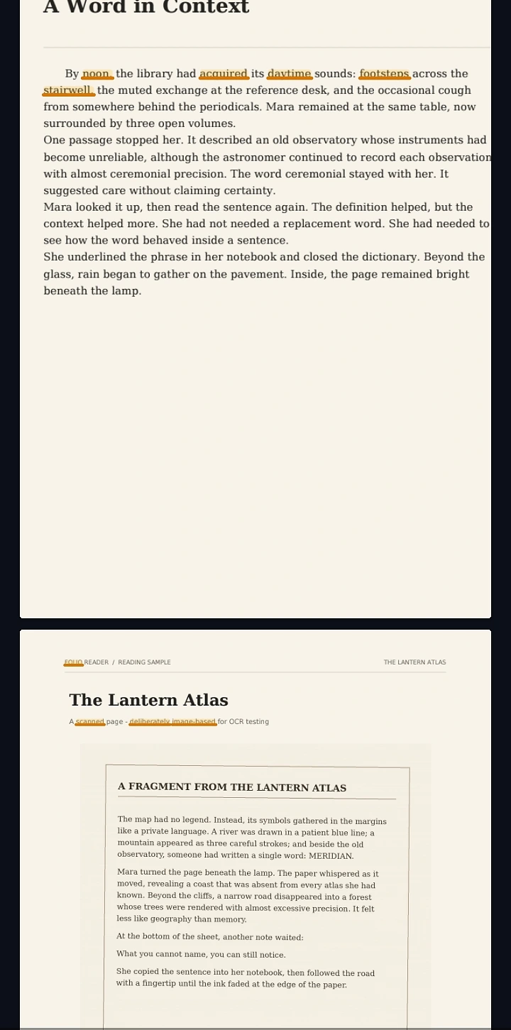 Folio Reader reading view with highlighted words