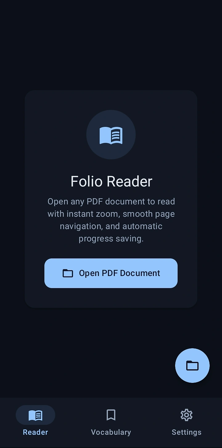 Folio Reader reader home screen